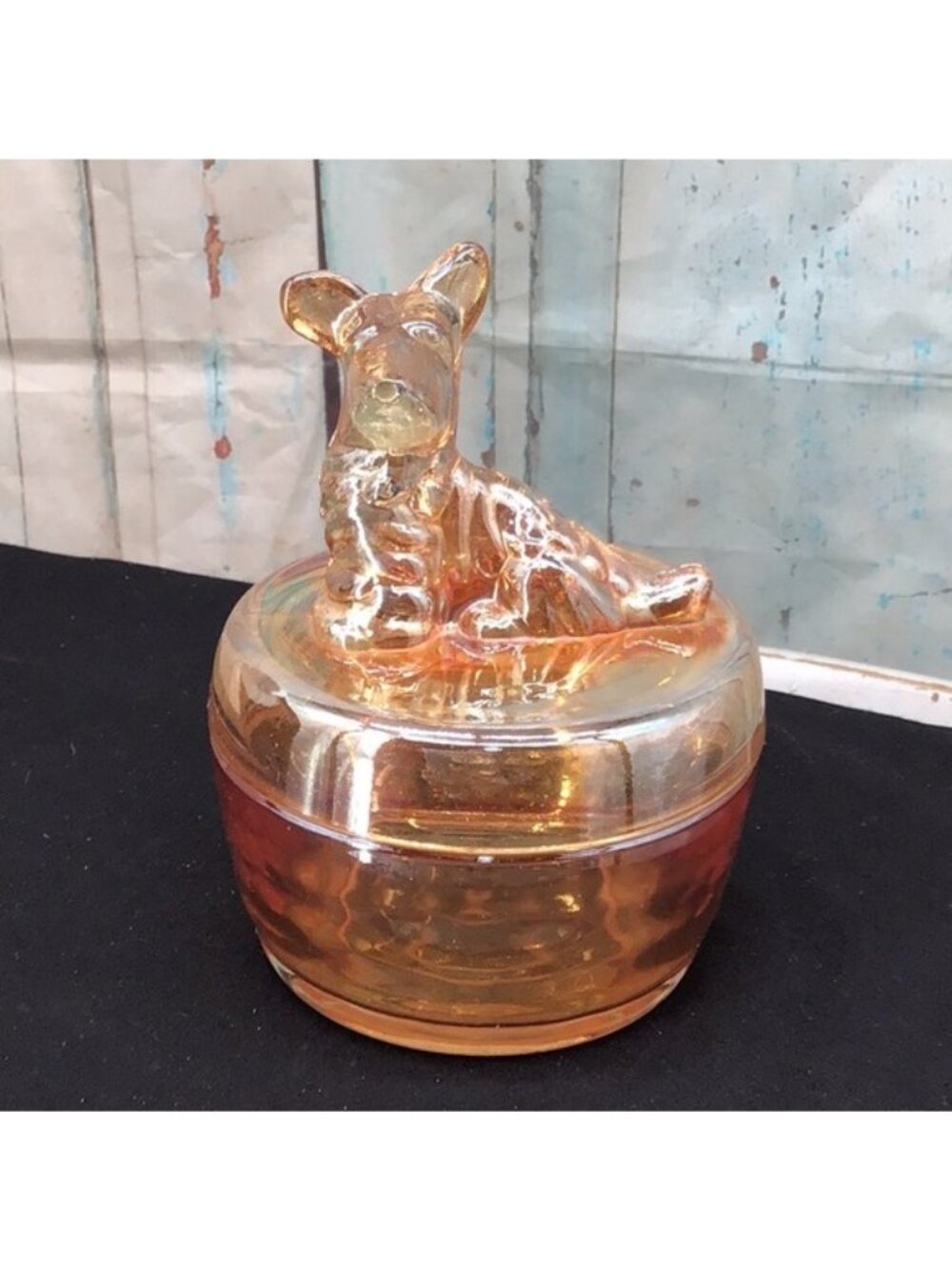 Jeannette Marigold Carnival Glass Scottie Dog Powder Jar With Lid – Vintage Coll